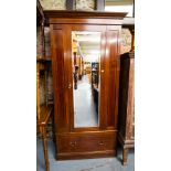 NEAT INLAID MAHOGANY MIRROR DOOR WARDROBE WITH DRAWER BASE