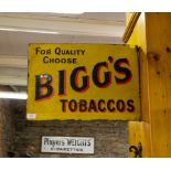 DOUBLE SIDED ORIGINAL BIGGS TOBACCO ENAMEL SIGN 50W