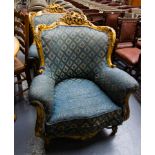 PAIR OF ORNATE GILT GREEN ARM CHAIRS