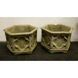 PAIR OF GOTHIC HEXAGONAL POTS.