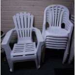 6 + 2 PLASTIC GARDEN CHAIRS