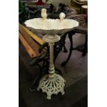 TALL CAST IRON SHELL BIRD BATH.