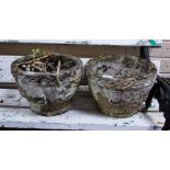 2 CONCRETE PLANT POTS + HAND MOWER