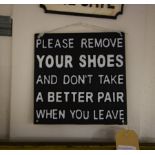 CAST IRON SIGN "REMOVE YOUR SHOES" 20W CM