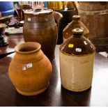 2 STONEWARE JARS + 2 MISC JARS