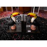 PAIR OF CAST TOUCAN BOOKENDS.