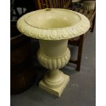 PAIR OF CREAM CAST IRON URNS.