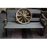 PAINTED GARDEN SEAT WITH CAST ENDS.