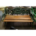 CAST FRAME GARDEN SEAT WITH TIMBER SLATS - 128CM LONG