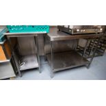 2X STAINLESS STEEL TABLES + STAINLESS STEEL SHELF