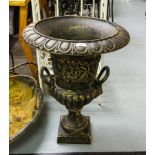 PAIR OF BRONZED GARDEN URNS.