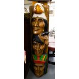 CARVED TIMBER TOTEM POLE 180CM H