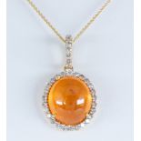 Garnet, diamond, 18k yellow gold pendant-necklace