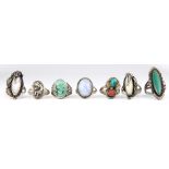 (Lot of 7) multi-stone, silver rings