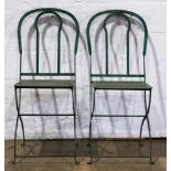 (lot of 2) Vintage pair green painted wrought iron folding chairs