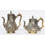 (lot of 2) A Victorian wood handled sterling teapot and matching coffee pot