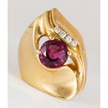 Garnet, diamond, 14k yellow gold ring