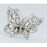 Diamond, 14k white gold butterfly ring
