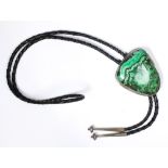 Malachite, sterling silver, leather bolo tie