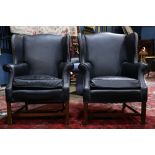 (lot of 2) Pair Chesterfield style wing library armchairs