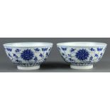 Chinese Blue and White Porcelain Bowls, Lotus