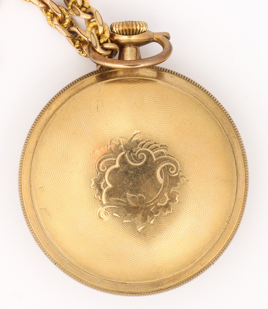 (lot of 4) 9k yellow gold, gold-filled pocket watches and chains - Image 9 of 18