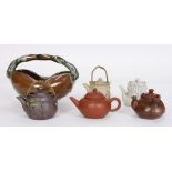 Japanese Collection of Miniature Teapots, Ceramic Hanakago Ikebana Vase