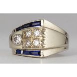 Diamond, synthetic sapphire, 14k white gold ring