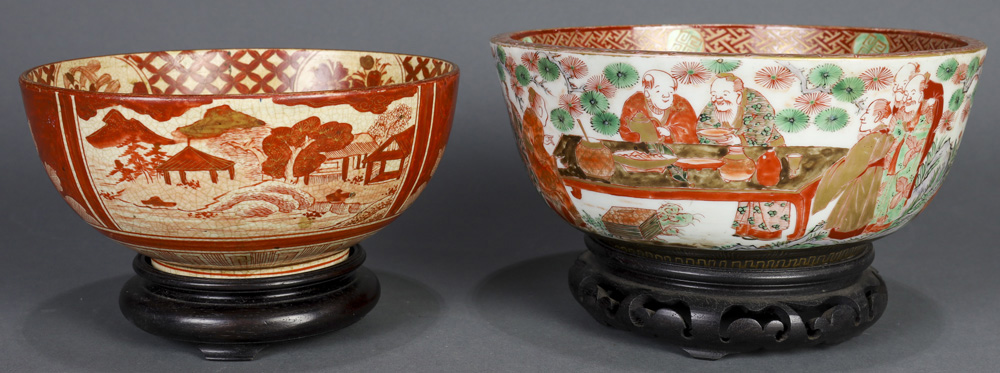 Japanese Kutani ware, Bowls, Kyusu Teapots, 19c - Image 12 of 30