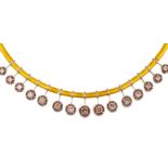 Fancy pink and brown diamond, 14k gold necklace