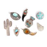 (Lot of 8) Native American multi-stone, sterling silver, silver jewelry