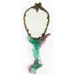 A Daum France pate de verre hand mirror