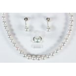 Freshwater cultured pearl, diamond, white gold jewelry suite