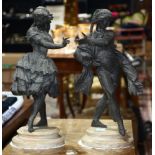 Pair of patinated metal figural sculptures of dancers
