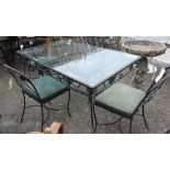 (lot of 5) Outdoor wrought iron and glass patio suite