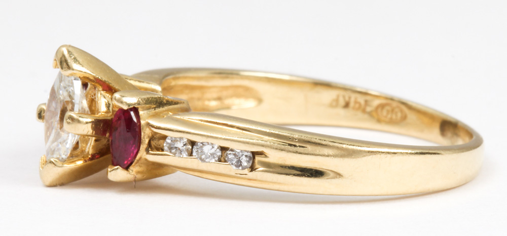 Diamond, ruby, 14k yellow gold ring - Image 3 of 8