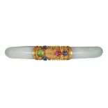 Jadeite, sapphire, 14k yellow gold bracelet