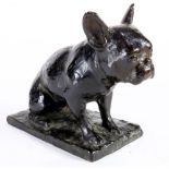 A patinated bronze figural sculpture of a French Bulldog