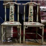 (lot of 2) Pair Spanish chinoiserie lacquered wood high back chairs