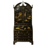 A Chinoiserie lacquered secretary