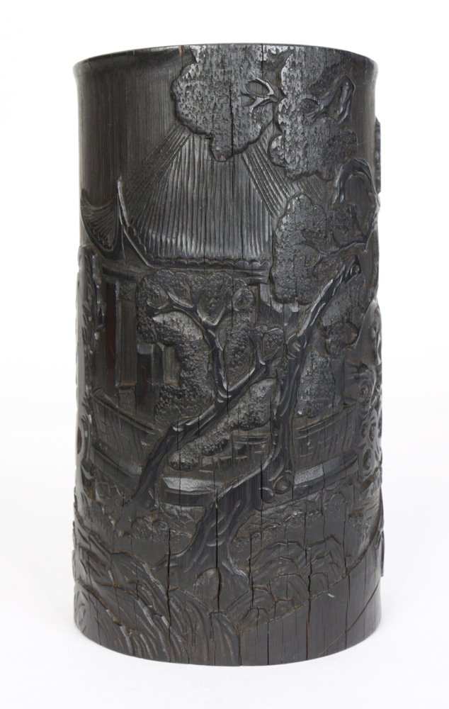 A Chinese Carved Wood Brush Pot - Image 2 of 5