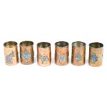 (lot of 6) Set Taxco Victoria copper mixed metal shot glasses