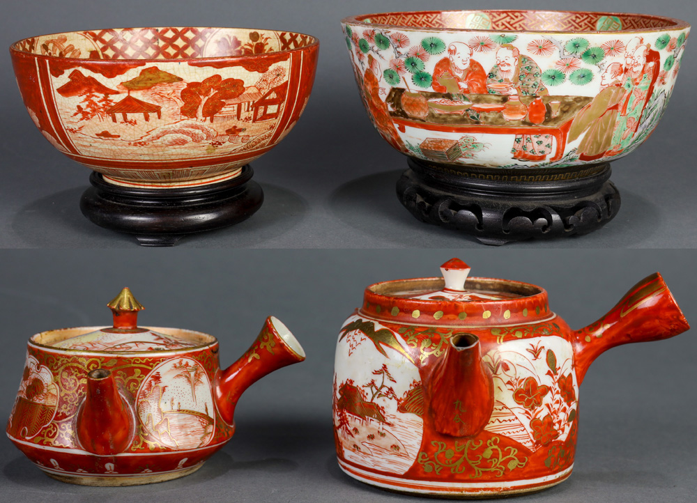 Japanese Kutani ware, Bowls, Kyusu Teapots, 19c - Image 2 of 30