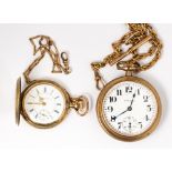 (lot of 4) 9k yellow gold, gold-filled pocket watches and chains