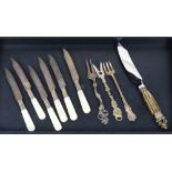 (lot of 8) Georg Jensen Acorn silver handled fish knife 8"l