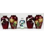 Japanese One shelf of Cloisonne Red Ginbari Vases