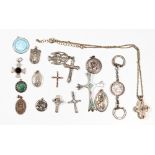 Collection of multi-stone, enamel, sterling silver, silver religious metal items