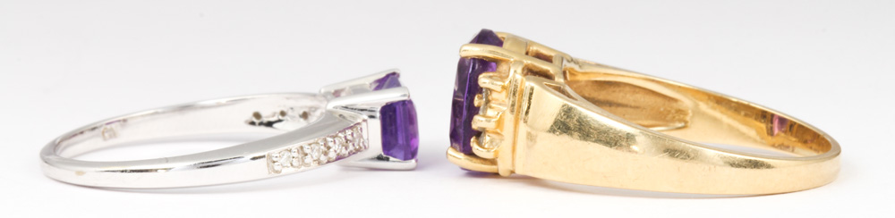 (Lot of 2) Amethyst, diamond, 14k gold rings - Image 6 of 10