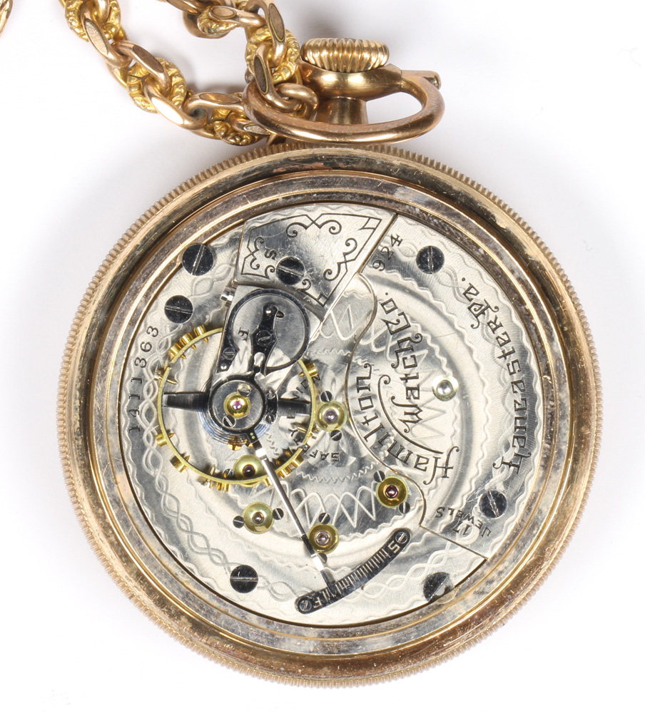 (lot of 4) 9k yellow gold, gold-filled pocket watches and chains - Image 5 of 18
