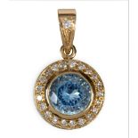 Aquamarine, diamond, 14k yellow gold pendant